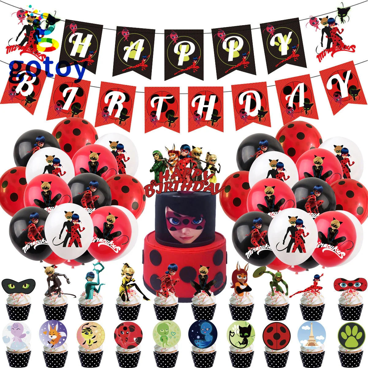 Miraculous Ladybug Party Supplies for Kids’ Birthday balloon set