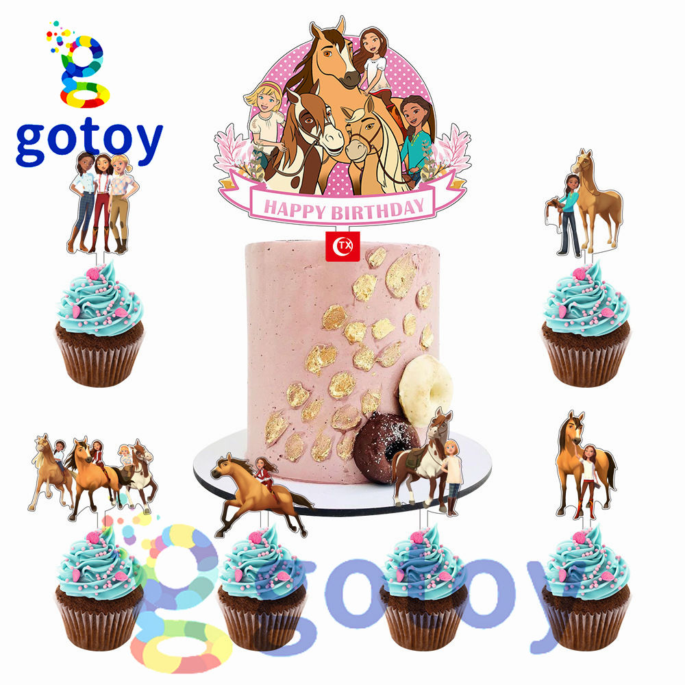 7pcs horse Happy Birthday Acrylic Cupcake Toppers Party Decorations