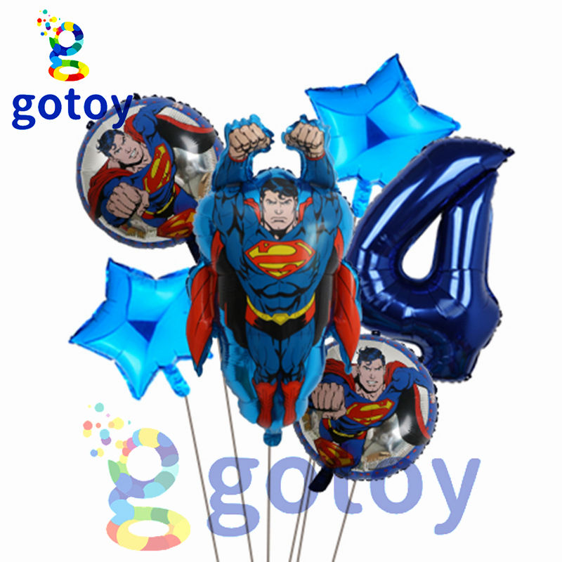 Thumbnail: 6pcs Superhero Superman Number Balloon Set
