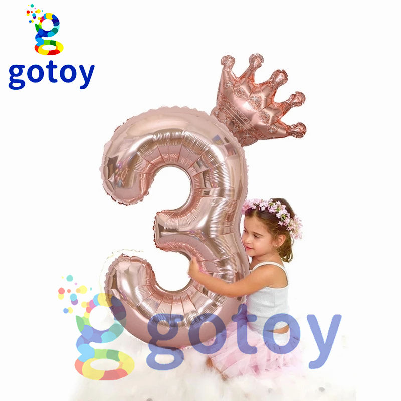 Thumbnail: 2pcs Crown Champagne Number Balloon