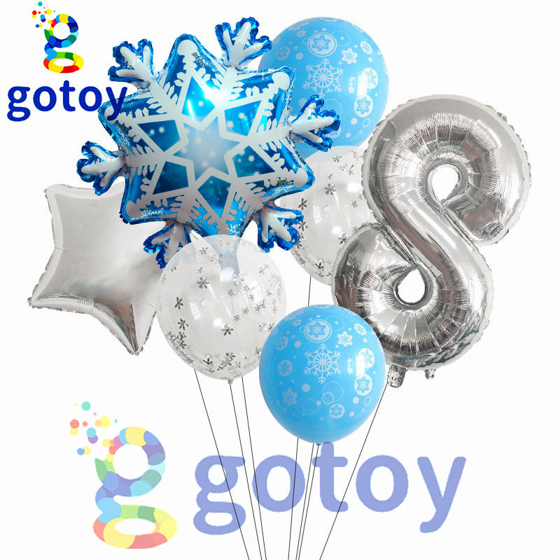 Thumbnail: 7pcs Silver Snow Frozen Number Balloon Set