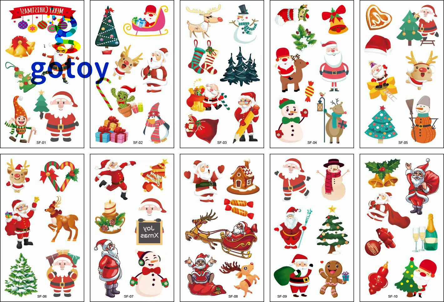 10 Sheet Merry Christmas Tattoos Cartoon Kids Children Birthday Party