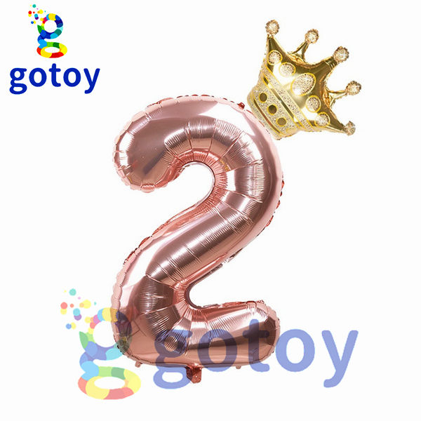 Thumbnail: 2pcs Crown Champagne Number Balloon