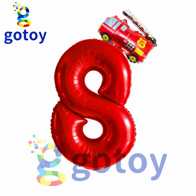 Thumbnail: 2pcs Red Firetruck Number Balloon Set