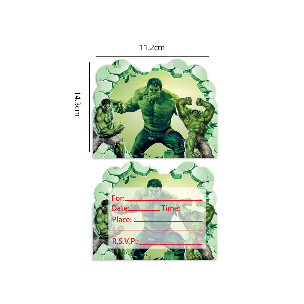 10pcs Hulk Party Supplies Invitation Card