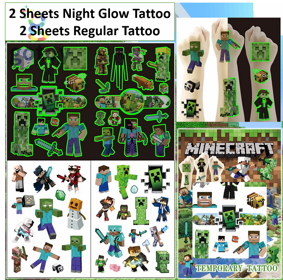 Thumbnail: 4 Sheets  Minecraft Game dessert Tattoos Cartoon Birthday Party gift