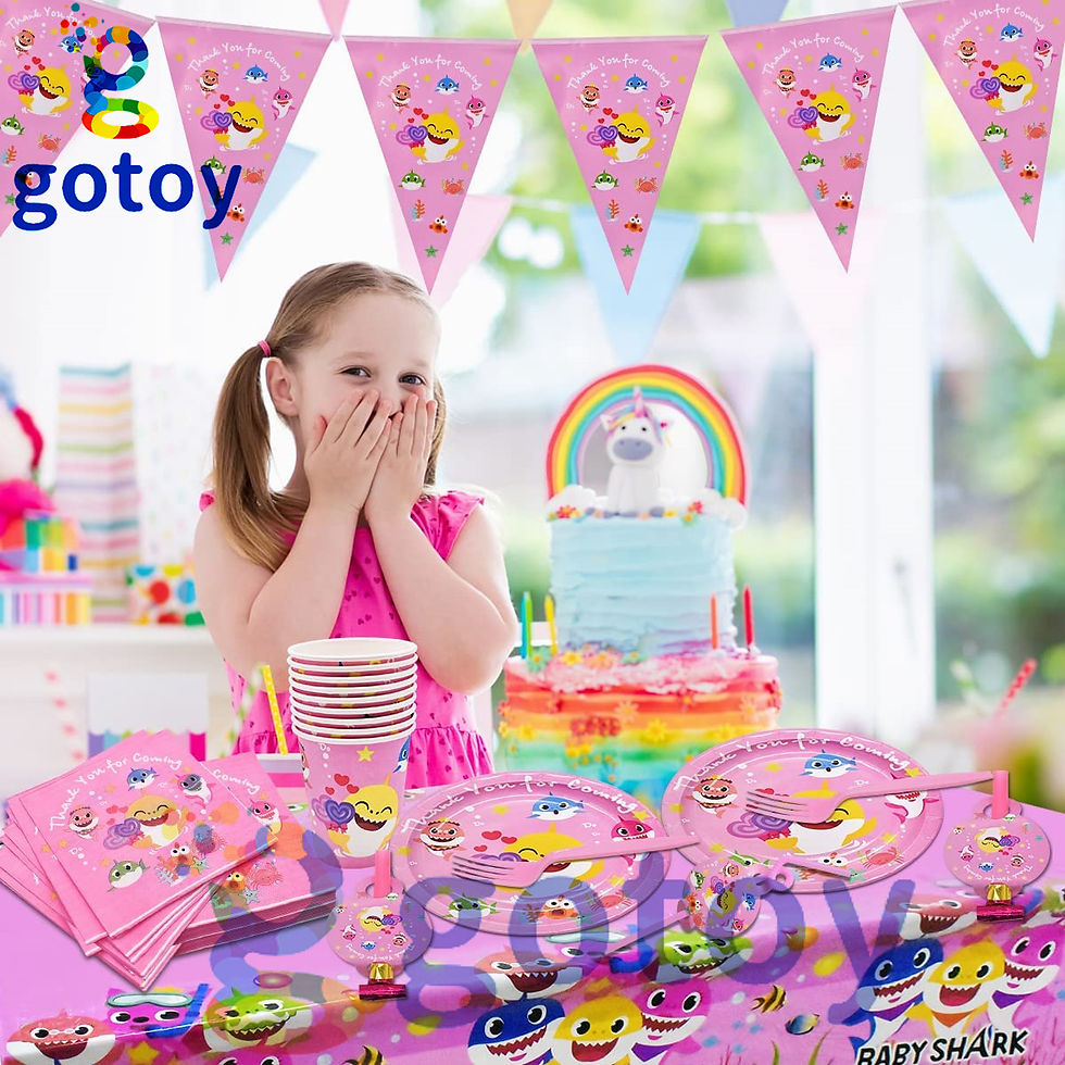 Thumbnail: 115pcs Pink baby shark Birthday Party Supplies Party Tableware
