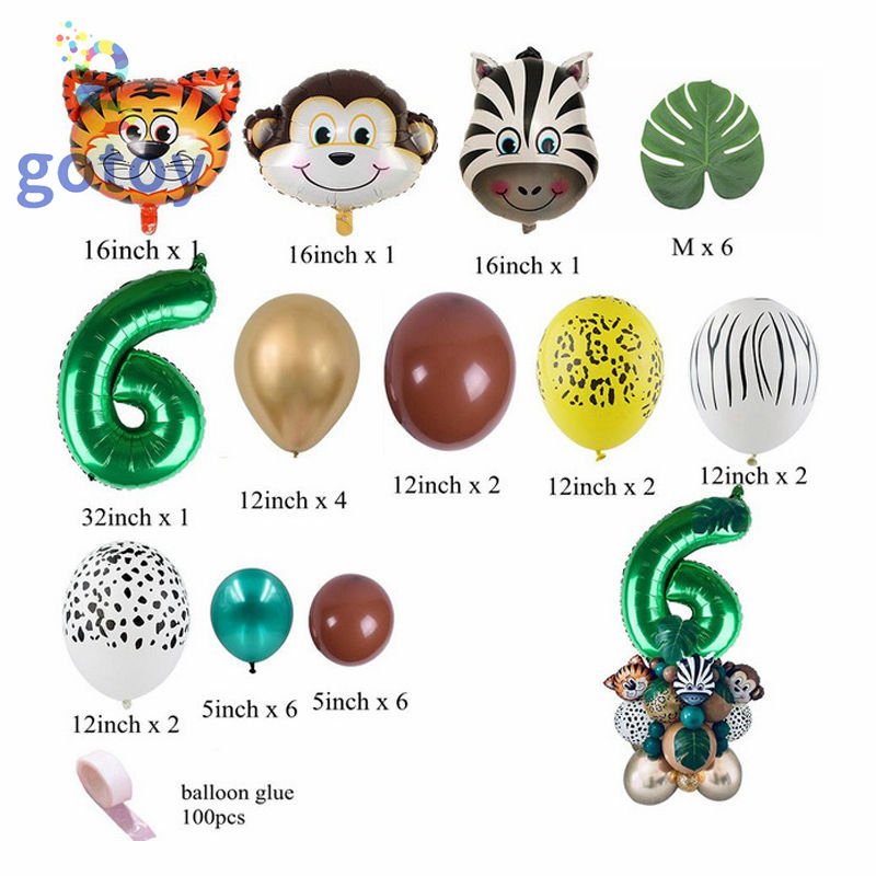 Thumbnail: 34pcs 32 inch Green Forest Animals Foil Number Balloon
