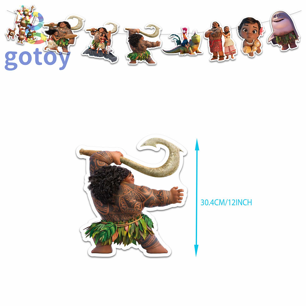 Thumbnail: Moana Happy birthday flag and balloon set banner cake topper