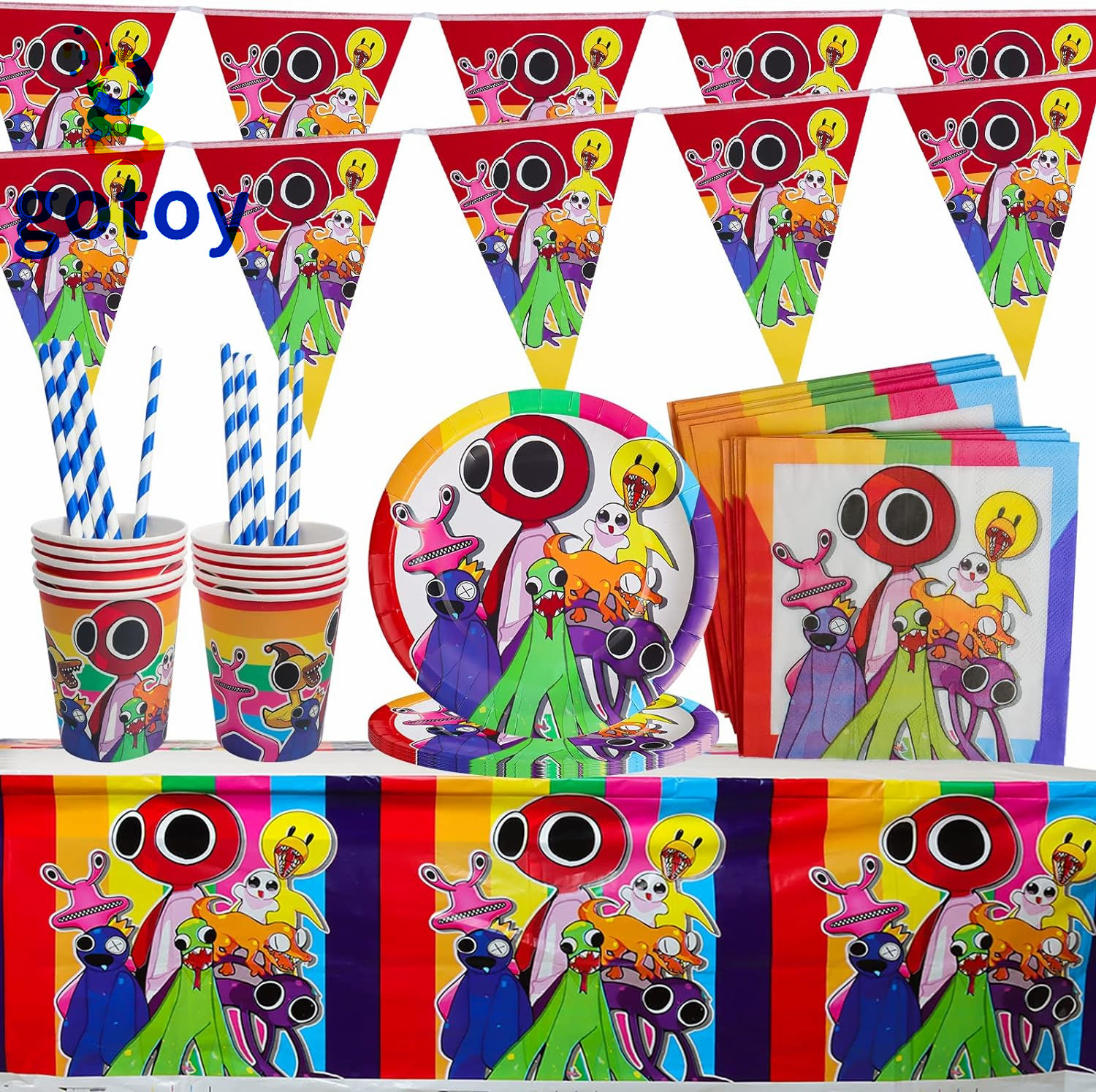 61pcs Rainbow friends Birthday Party Supplies Tableware table cover plate