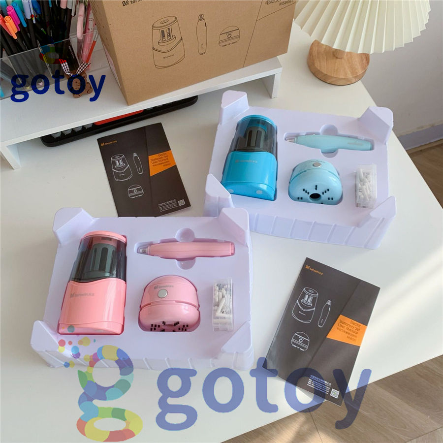 Rechargeable Electric Pencil Sharpener with Mini Desktop Vacuum Cleaner Erasers