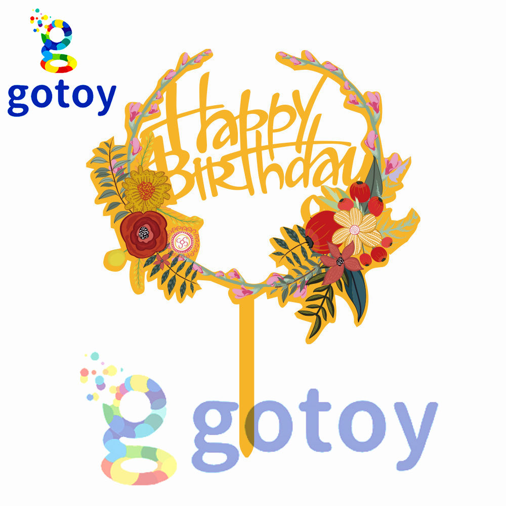 Happy Birthday acrylic cake topper Elegant Rose Wreath Design