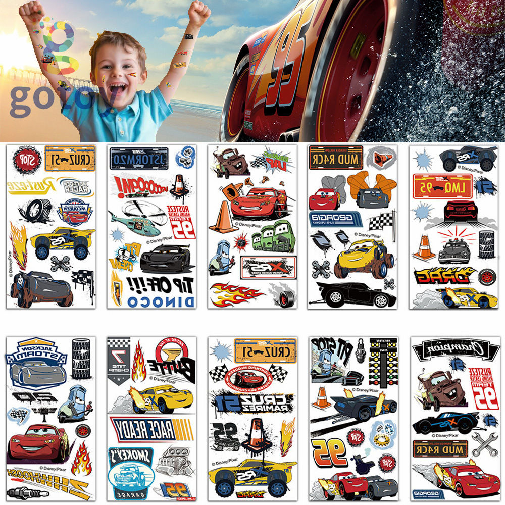 10 Sheet Lightning McQueen dessert Tattoos Cartoon Girls Boys Kids Chi