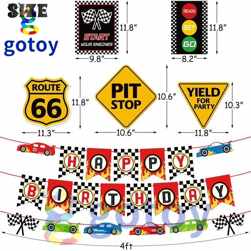 Thumbnail: Racing Car Big banner party happy birthday flag and balloon set Party decoration