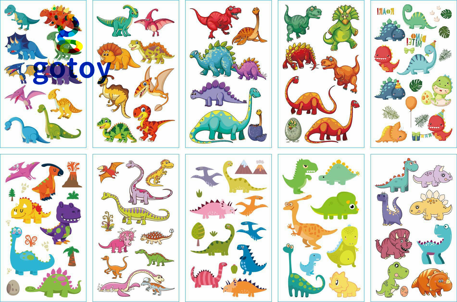10 Sheet Dinosaur Tattoos Cartoon Kids Children Birthday Party