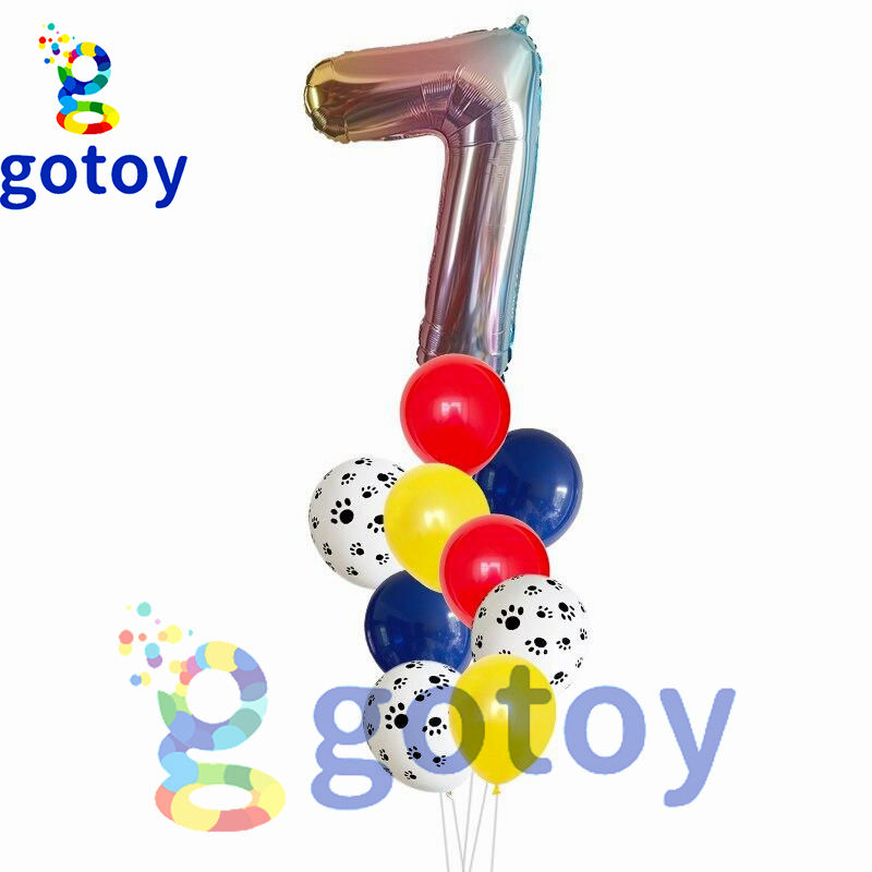 Thumbnail: 10pcs Dog Pet Paw Patrol Number Balloon Set
