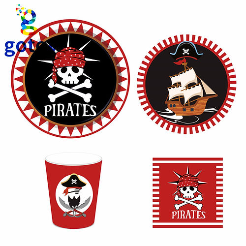44pcs Pirate Party Supplies Tableware table cover plate