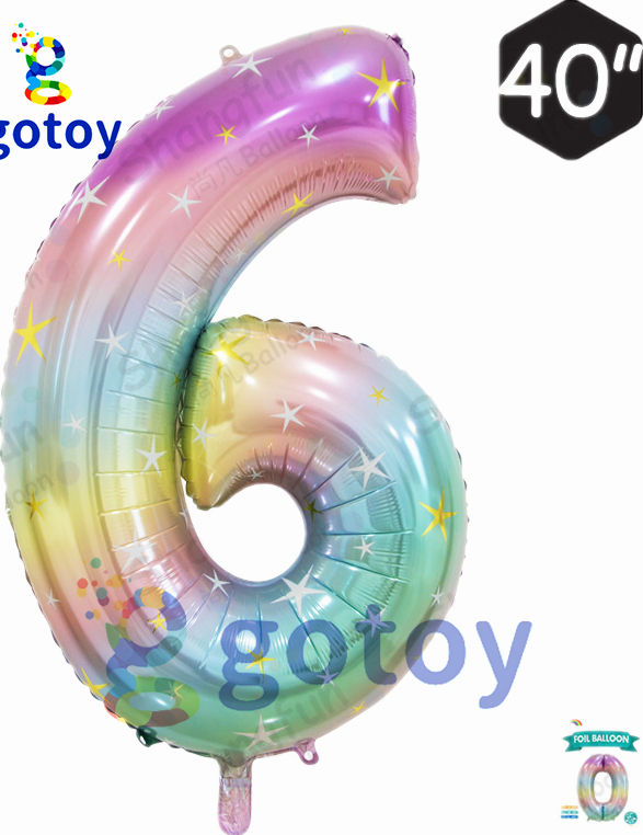 Thumbnail: 40 inch Rainbow Shining Star Number Balloon