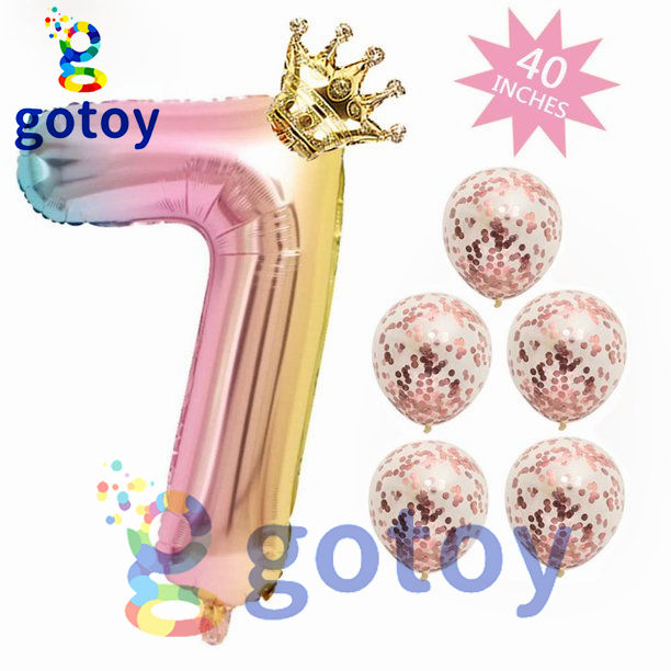 Thumbnail: 7pcs 40 inch Rainbow Foil Number Balloon