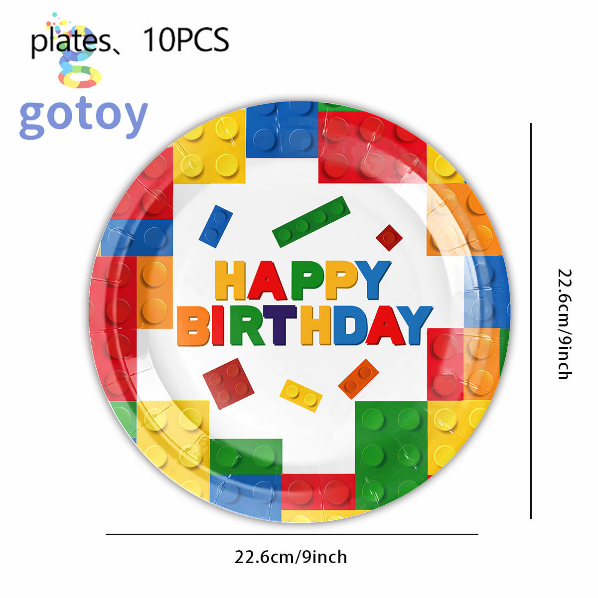 10pcs 9 inch Building Block Party Supplies Plate