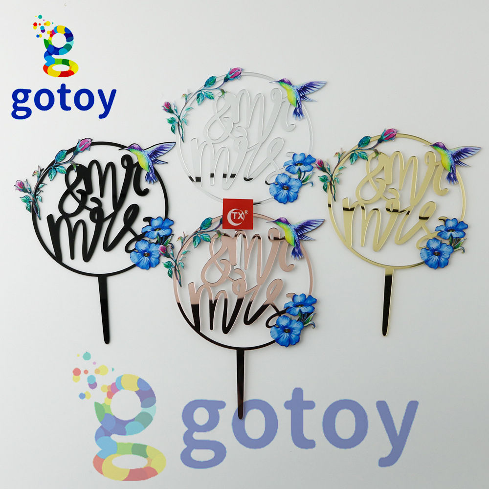 MR & MRS acrylic Wedding Cake Toppers Elegant Rose Wreath Design