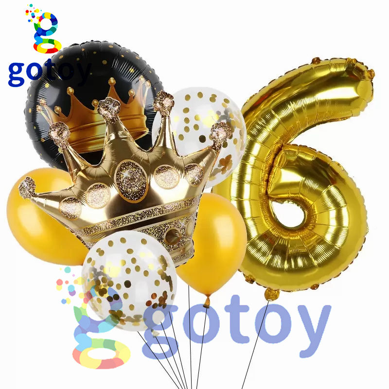 Thumbnail: 7pcs Gold Black Crown 40 inch Number Balloon