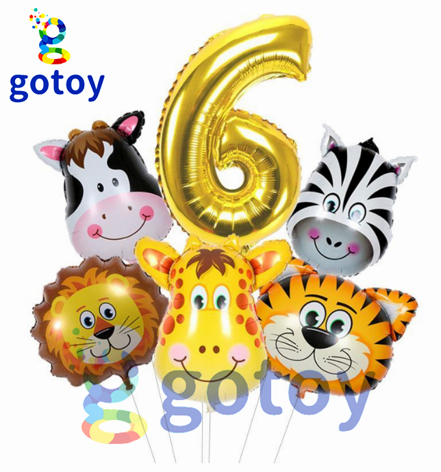 Thumbnail: 6pcs Wild Animal Forest Number Balloon Set