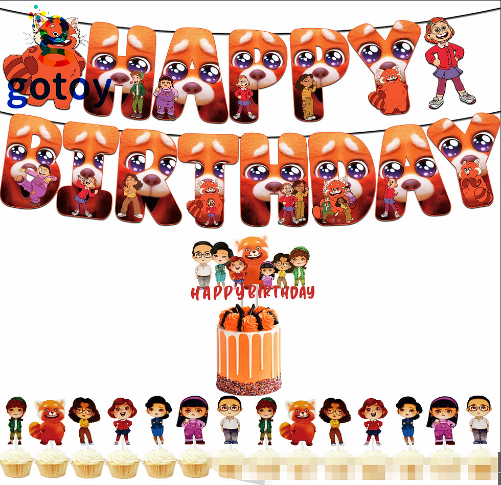 Thumbnail: Turning Red happy birthday flag and balloon set