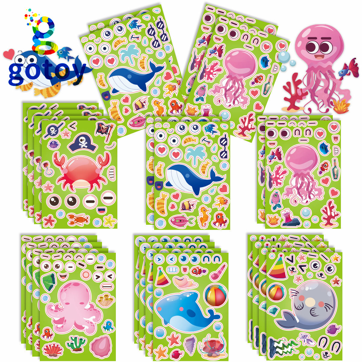 6pcs Marine Animals Make a Face Stickers Birthday Party Gift