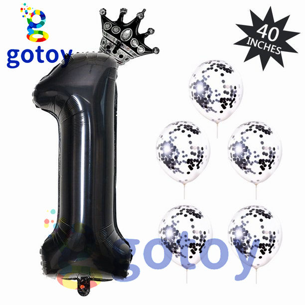 Thumbnail: 7pcs Black Crown Number Balloon Set