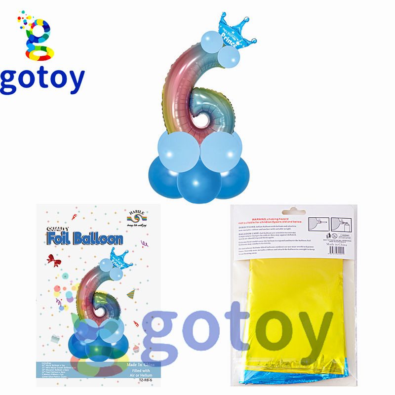 Thumbnail: 12pcs 32 inch Blue Rainbow Crown Foil Number Balloon