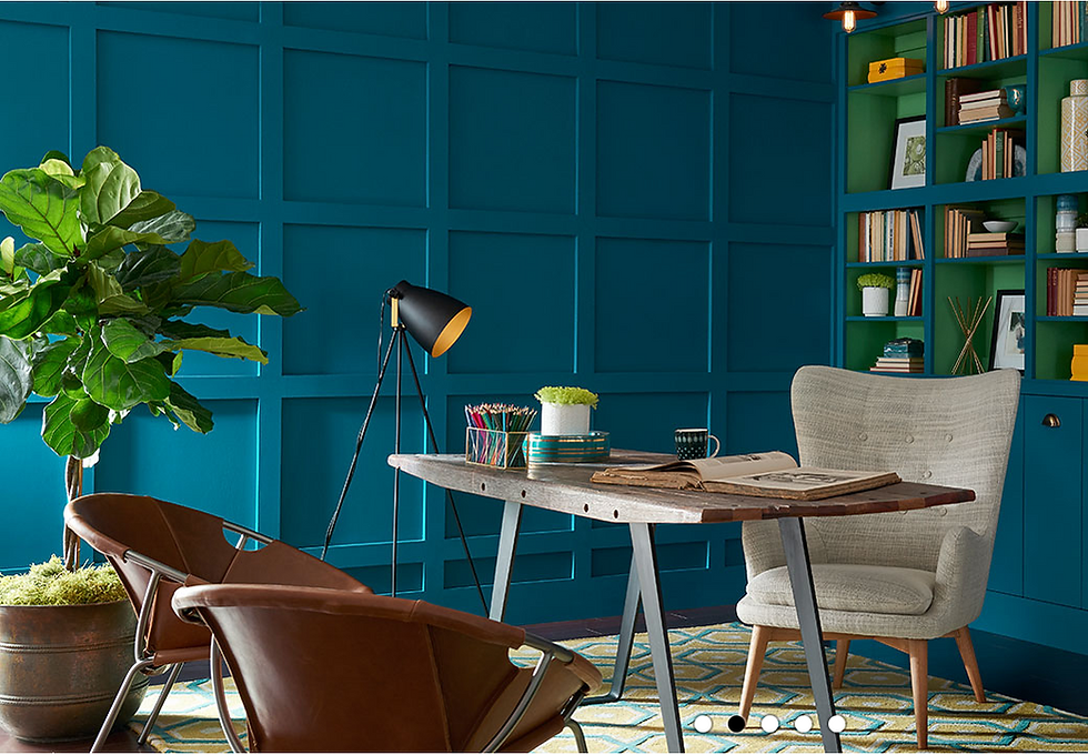 Sherwin Williams Oceanside paint color in a den