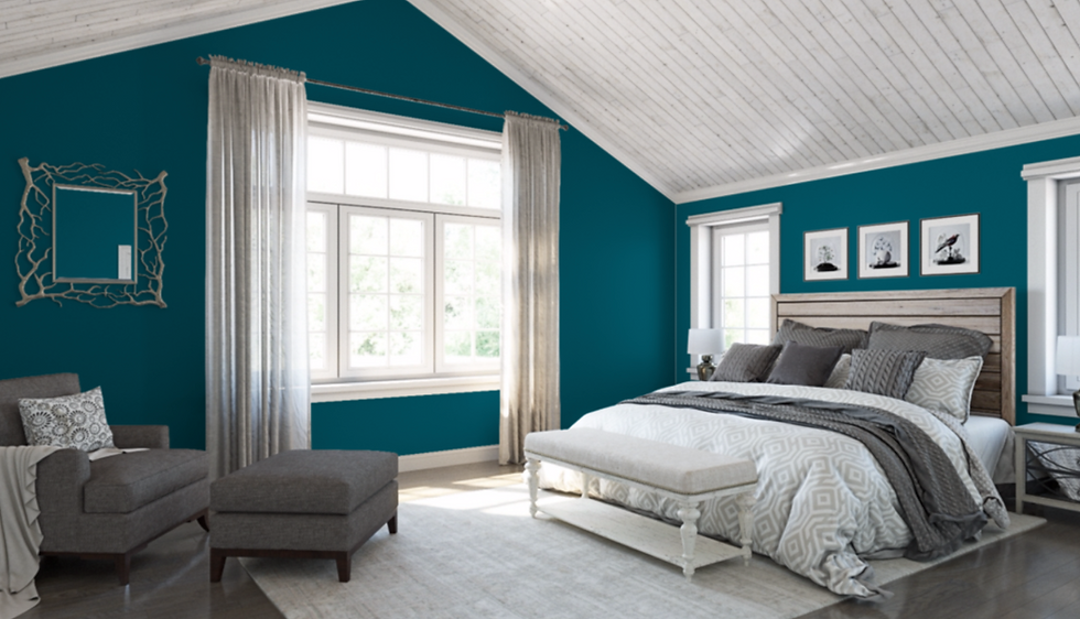 Sherwin Williams color Oceanside in a bedroom
