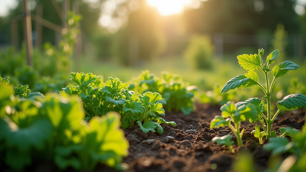 Close-up view of a vibrant vegetable garden with various plants