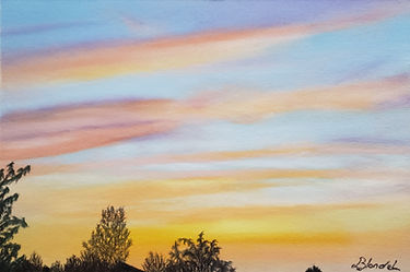 Œuvre au pastel sec d'un coucher de soleil