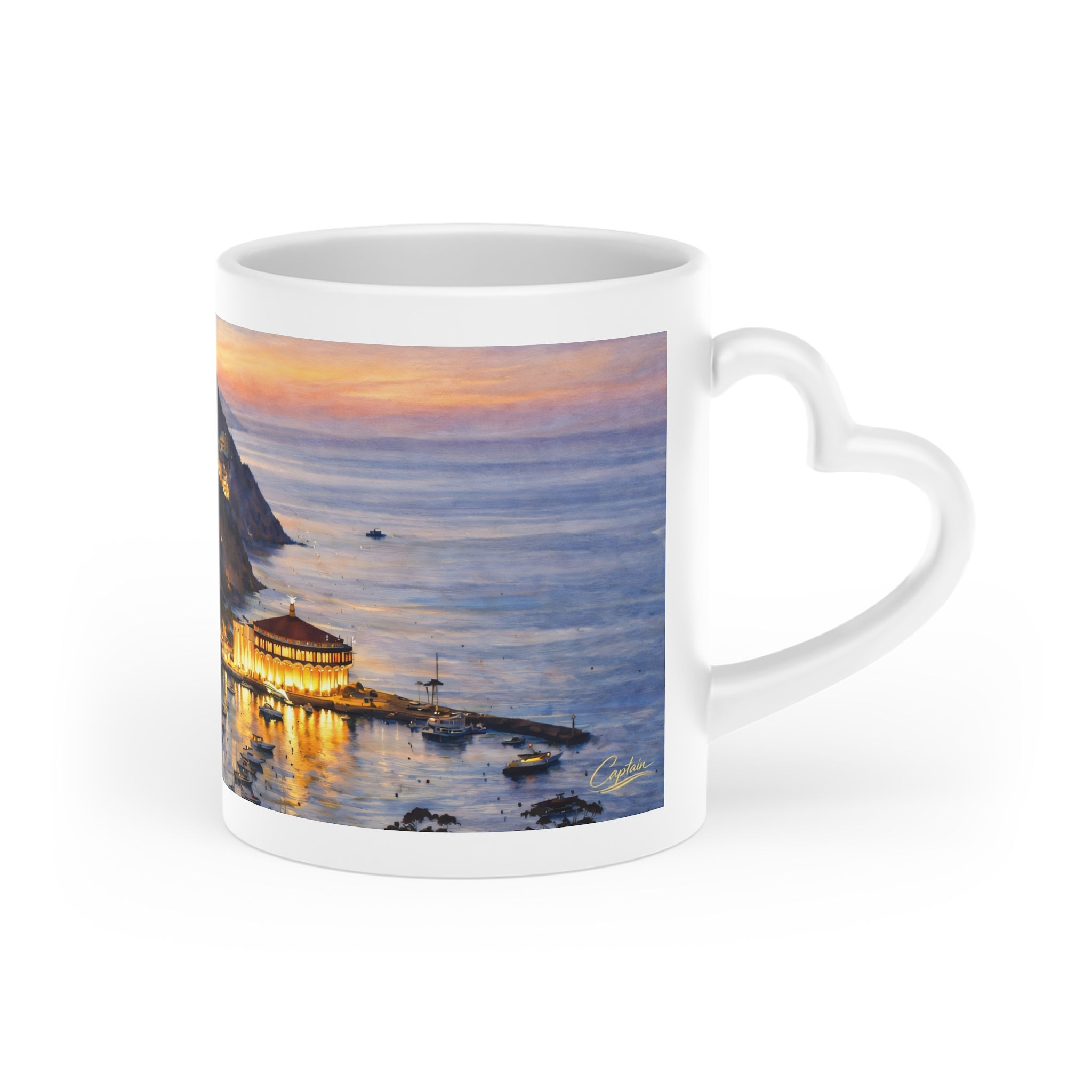 Avalon Sunset Heart Mug – Catalina Island Glow - Signed by the Artist