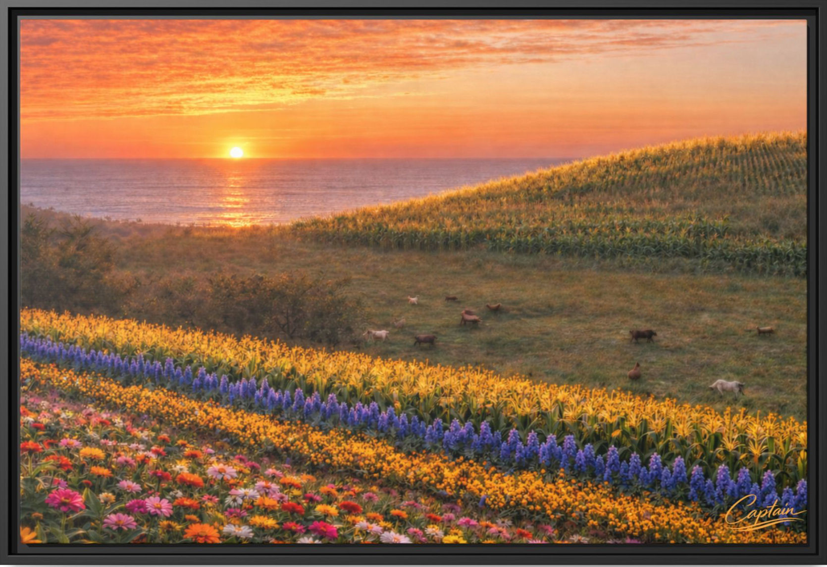 Coastal Farmettes Canvas Painting Black Frame 36" X 24"