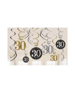 SERPENTINES DECORACION " 30 "   EN ORO Y NEGRO 