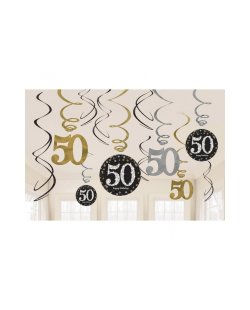 SERPENTINES DECORACION " 50 "   EN ORO Y  NEGRO 