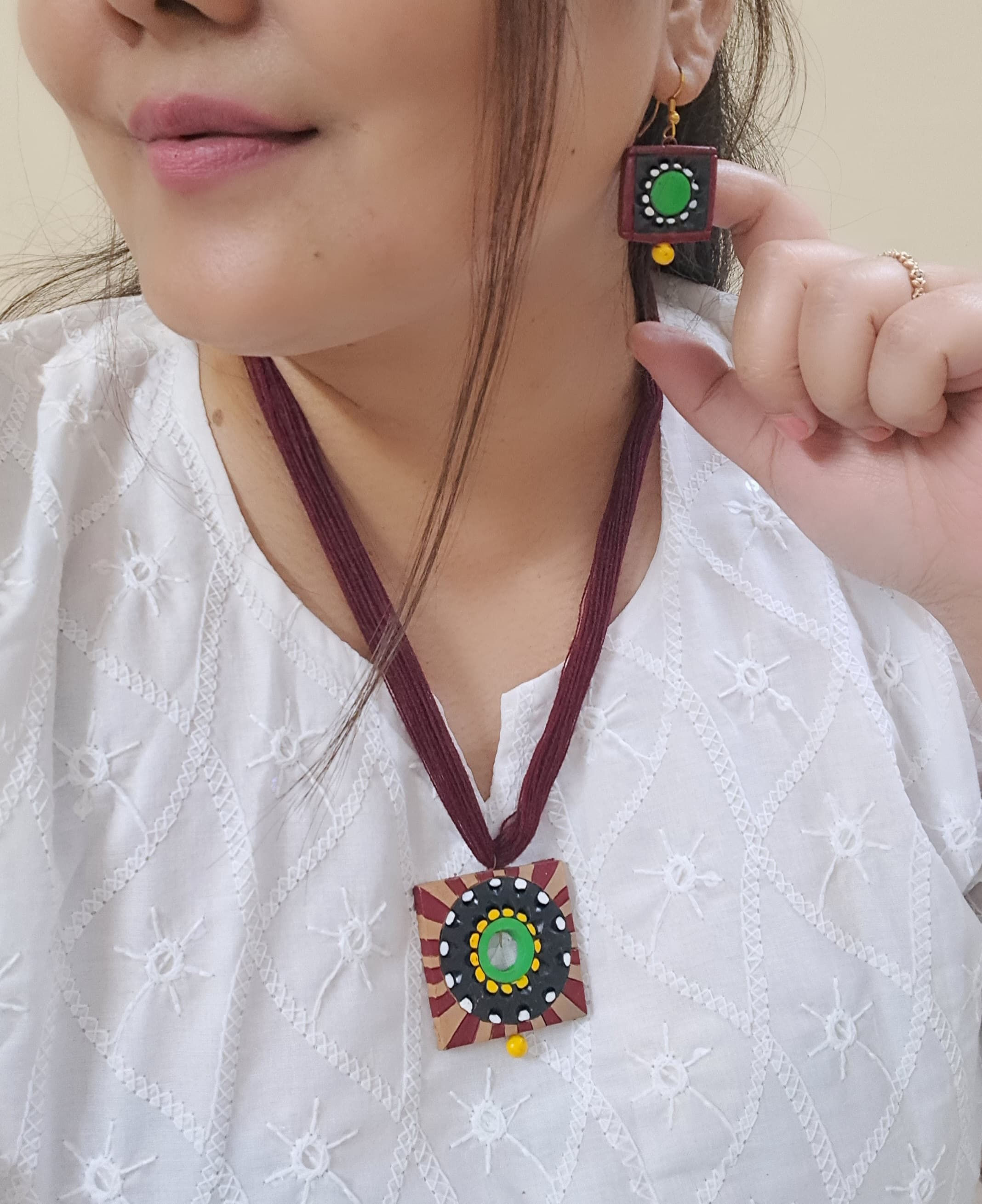 Terracotta earrings & necklace set (TS32)