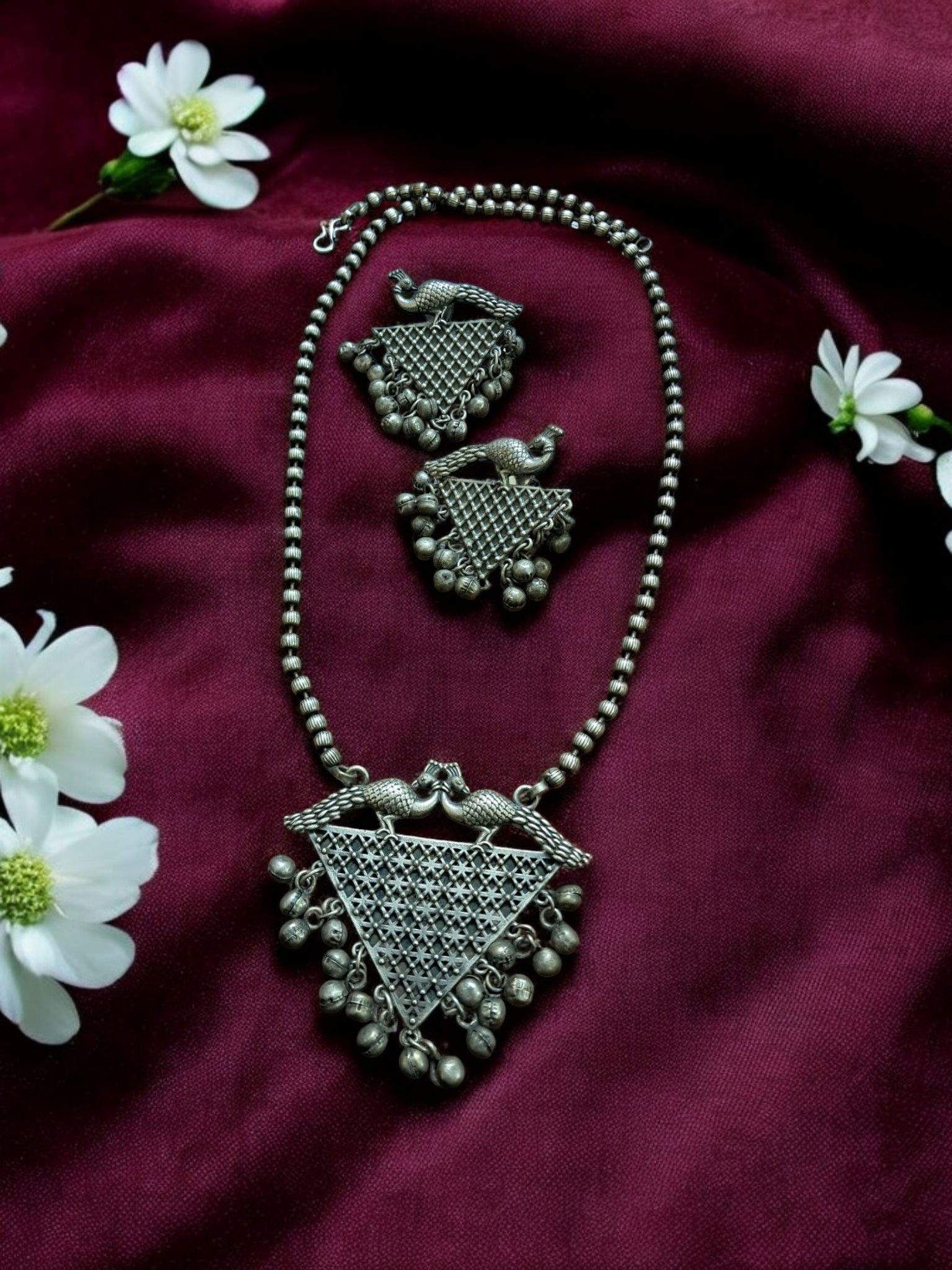 Exquisite Oxidized Silver Necklace and Earring Set (OS1)