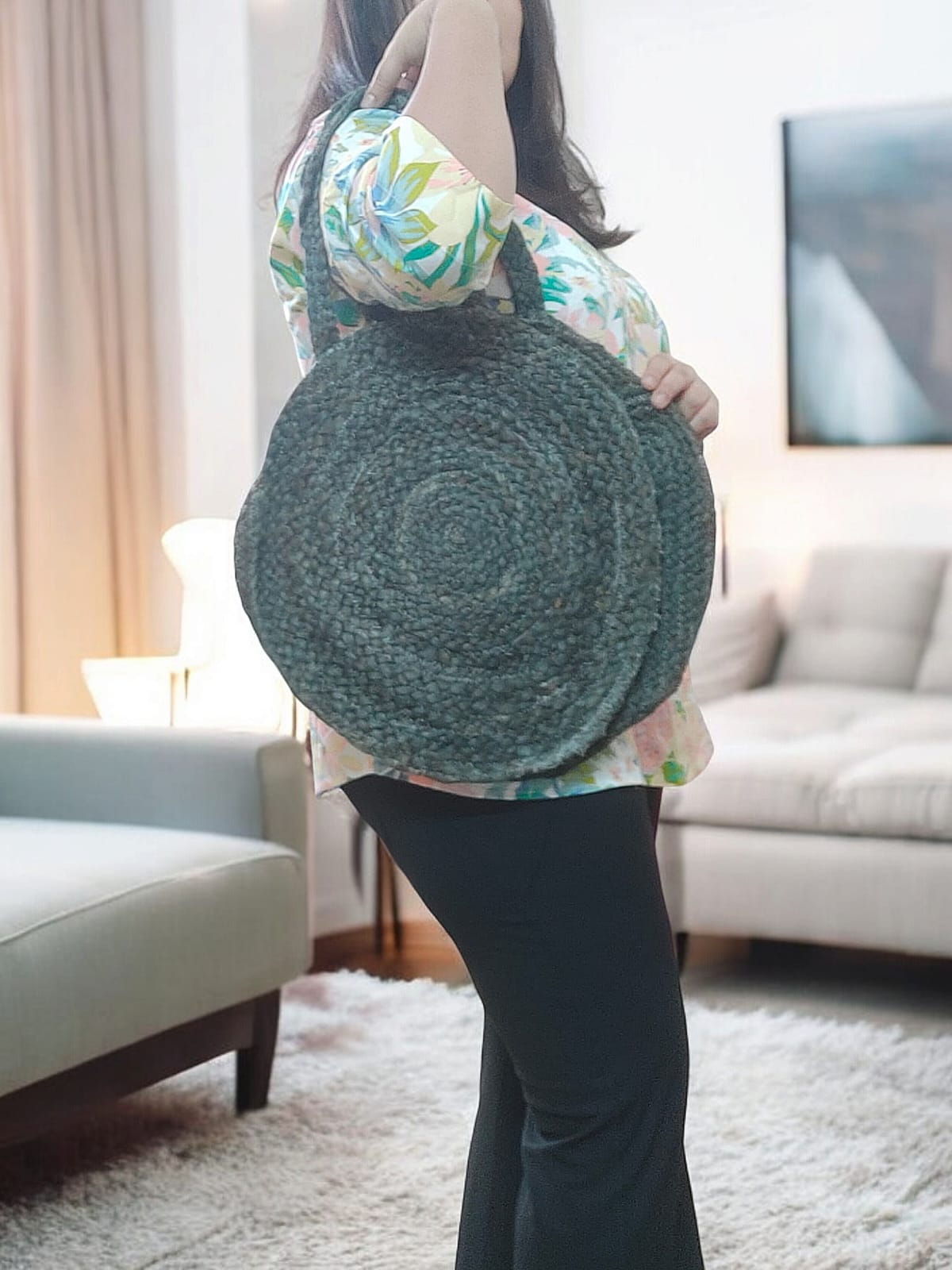 Handwoven Circular Jute Tote Bag