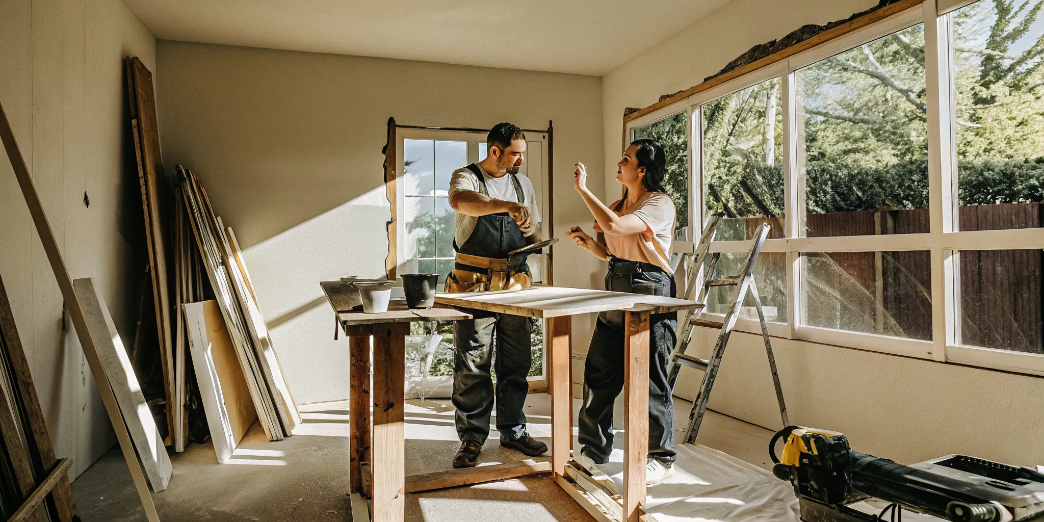 Contractor and Austin homeowner reviewing how to plan home renovation austin tx during their remodel