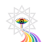 the 13th mystic logo 12 pointed star with inner rainbow eye and rainbow pathway leading from bottom to the eye