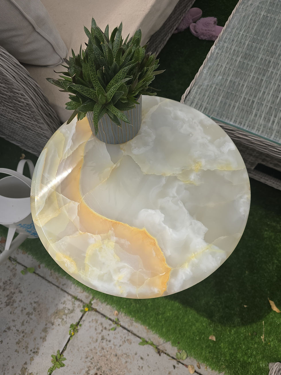 Thumbnail: Honey Vein White Onyx Side Table – Round Natural Stone Top