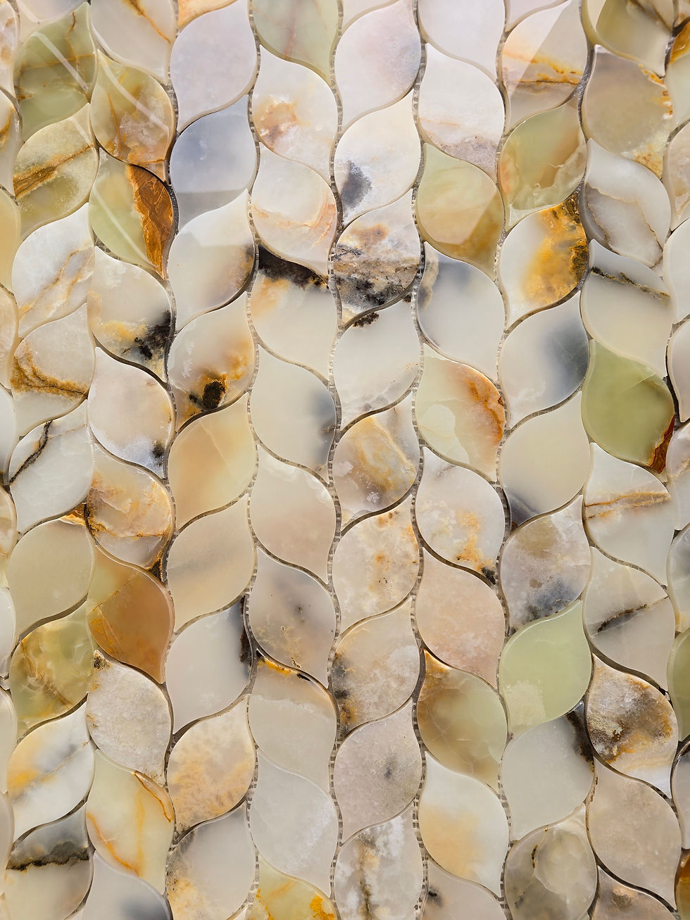 Thumbnail: ✨ Leaf Mosaic Wall Tiles – Multicolour Natural Stone | Green, White & Orange