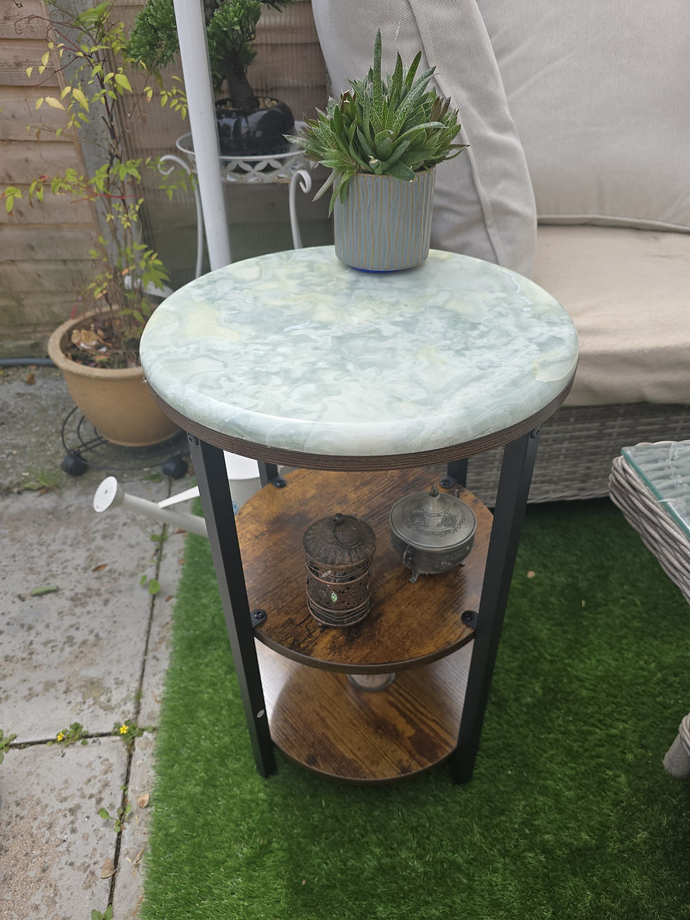 Thumbnail: Blue-Green Cloud Onyx Side Table – Swirled Natural Stone Top Sofa Table Luxury