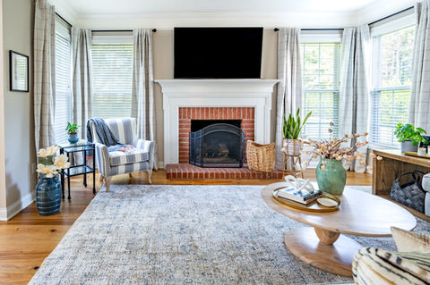 Light and bright statement living room, fully space planned and designed to make an old space bright and custom