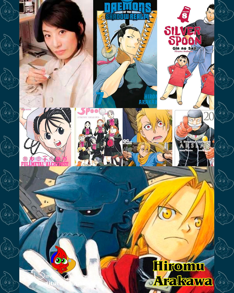 Painel com as obras da artista Hiromu Arakawa