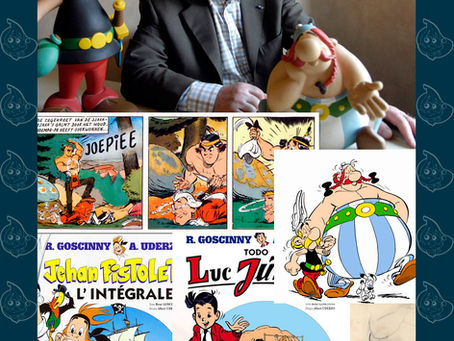 painel com as artes do artista Albert Uderzo